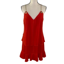 DEREK LAM 10 CROSBY X REVOLVE RED CAMI FLOUNCE GOLD CHAIN SLEEVELESS DRESS 10