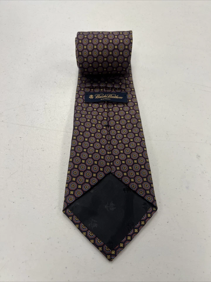 Corbata Brooks Brothers EE. UU. Para hombres Naranja y Azul Marino Geométrica Floral Seda $125 Foto 4 de 4