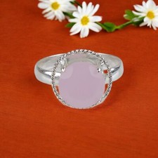 Natural Rose Chalcedony Gemstone 925 Sterling Silver Jewelry Ring For Girlfriend