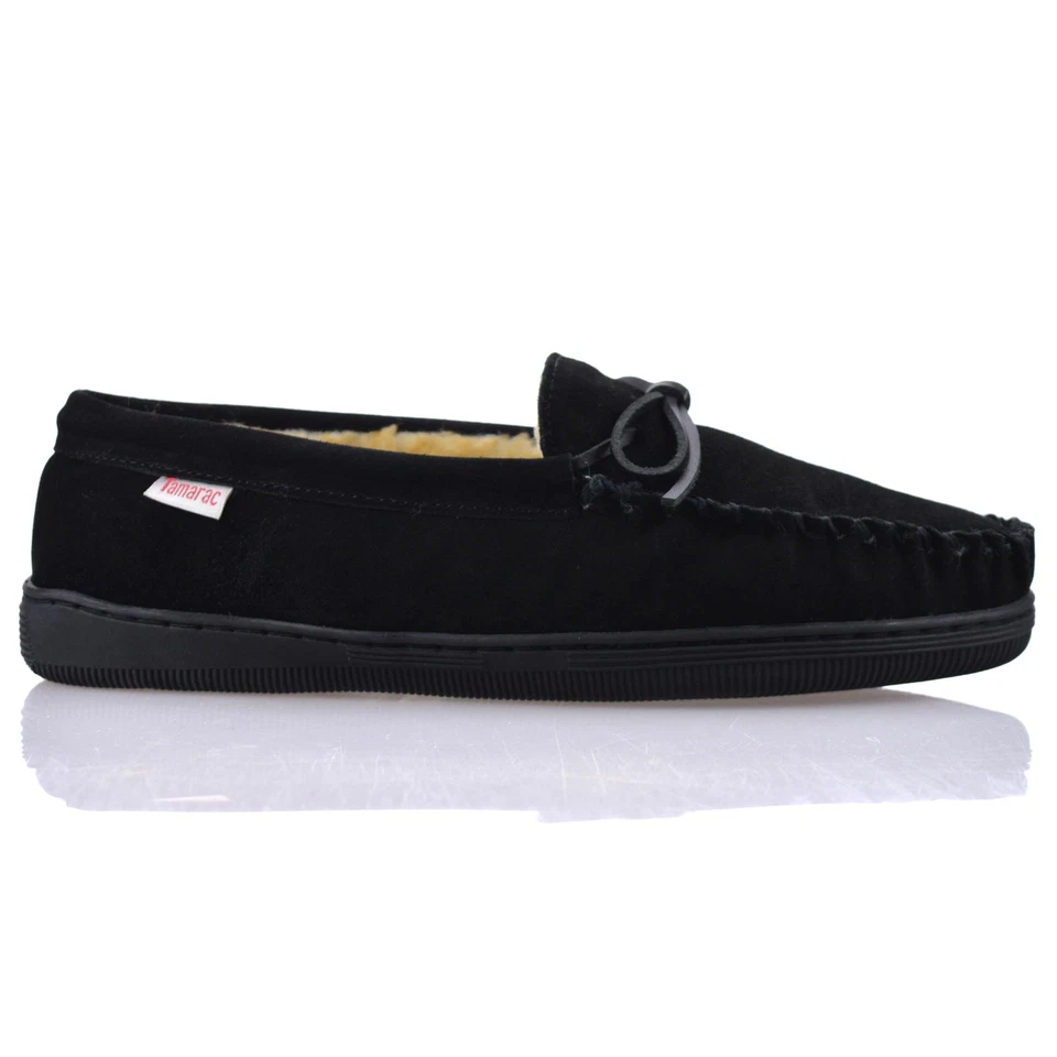Mens Leather Slippers Fur Lined Sheepskin Wide Memory Foam Moccasin Shoes Size - Image 4 of 4