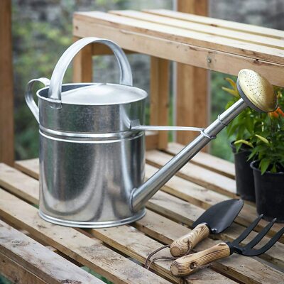 10 Litre Silver Galvanised Steel Metal Outdoor Garden Watering Can Brass Rose Uk Ebay