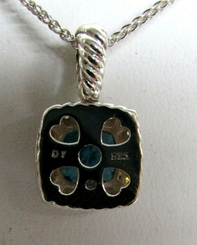 DAVID YURMAN STERLING BLUE TOPAZ DIAMOND PETITE 7mm ALBION PENDANT - Picture 2 of 2
