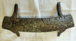 Antique Vintage Cast Iron Fireplace Log Leaves Insert W Letter R