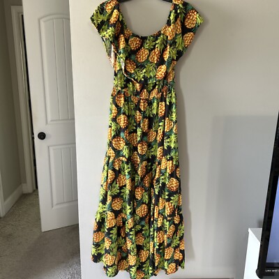 pineapple off the shoulder dress NY&C Tiered Off Shoulder Maxi Flowy Dress Sz S Pineapple Pattern