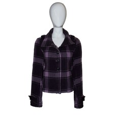 Full Circle Edgewood Purple Coat Checked Button Fastening Womens Coats