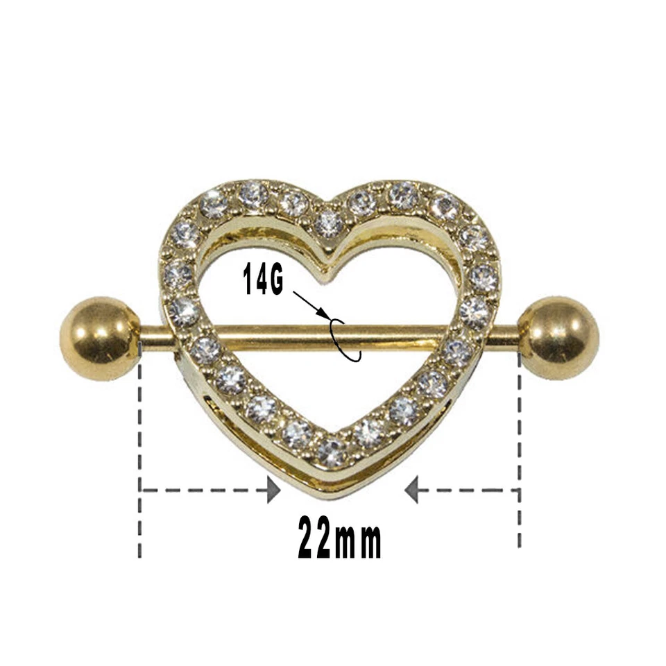 Anillo protector pezón 14G barra oro con gemas circonita cúbica IP acero quirúrgico vendido en pares Foto 2 de 4