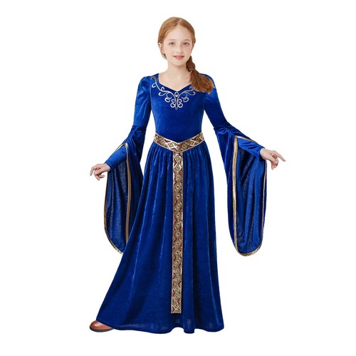 Girls Medieval Princess Costume Kids Fancy Queen Dress Up Child Halloween Outfit - Picture 1 of 11