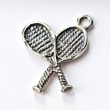 2 Pcs. Crossed Tennis Rackets Pendants Charms Cast Fine Pewter