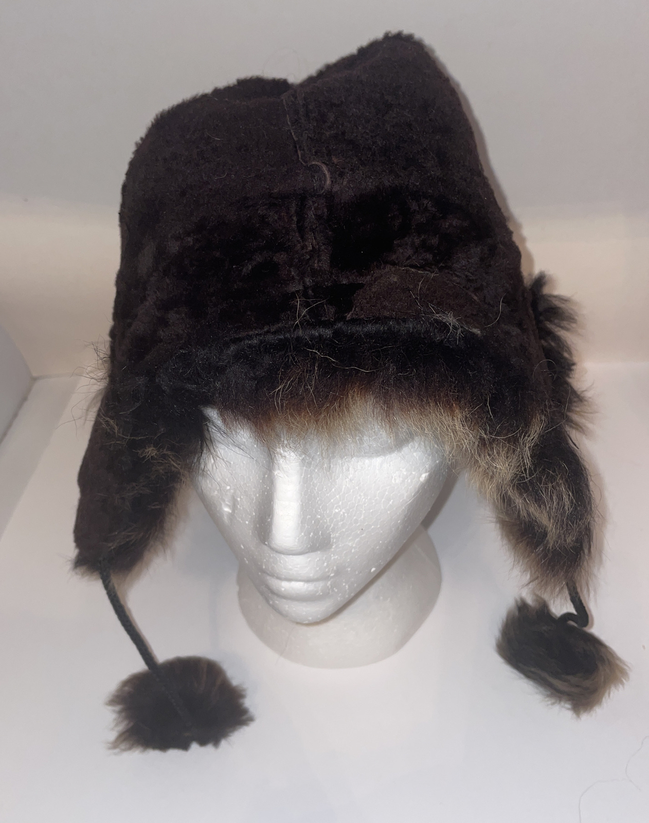 Vintage Brown Faux Fur Hat Pom Pom Puff Ball Ital… - image 10