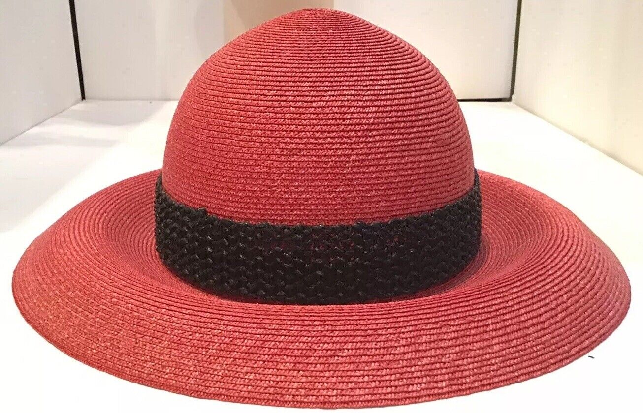 Vintage 70’s Yves Saint Laurent  Hat Red Straw Ra… - image 5