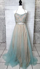 Glamour by Terani couture ballgown/wedding/prom formal beaded teal dress Size 20