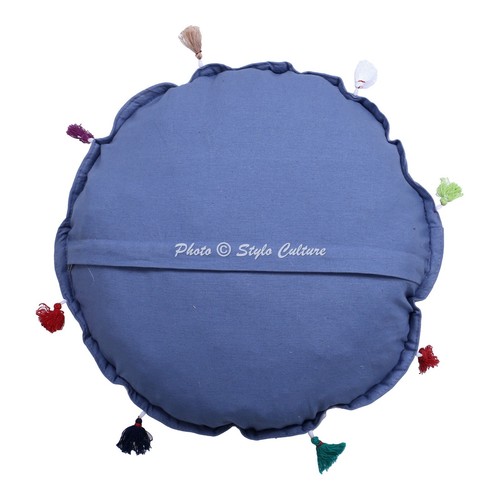 Floor Pillow Pouf Cover Large Gray 28 in Round Vintage Patchwork Floor Cushions - Picture 4 of 7