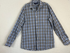 Tommy Hilfiger Shirt Mens Large Button Up Long Sleeve Blue Plaid Slim Fit