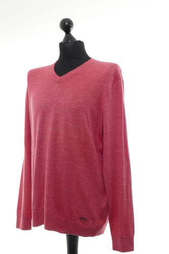 Bugatti Men's Sweater Pullover XL Red Coral Melange Light V-Neck + Cotton - Picture 3 of 5