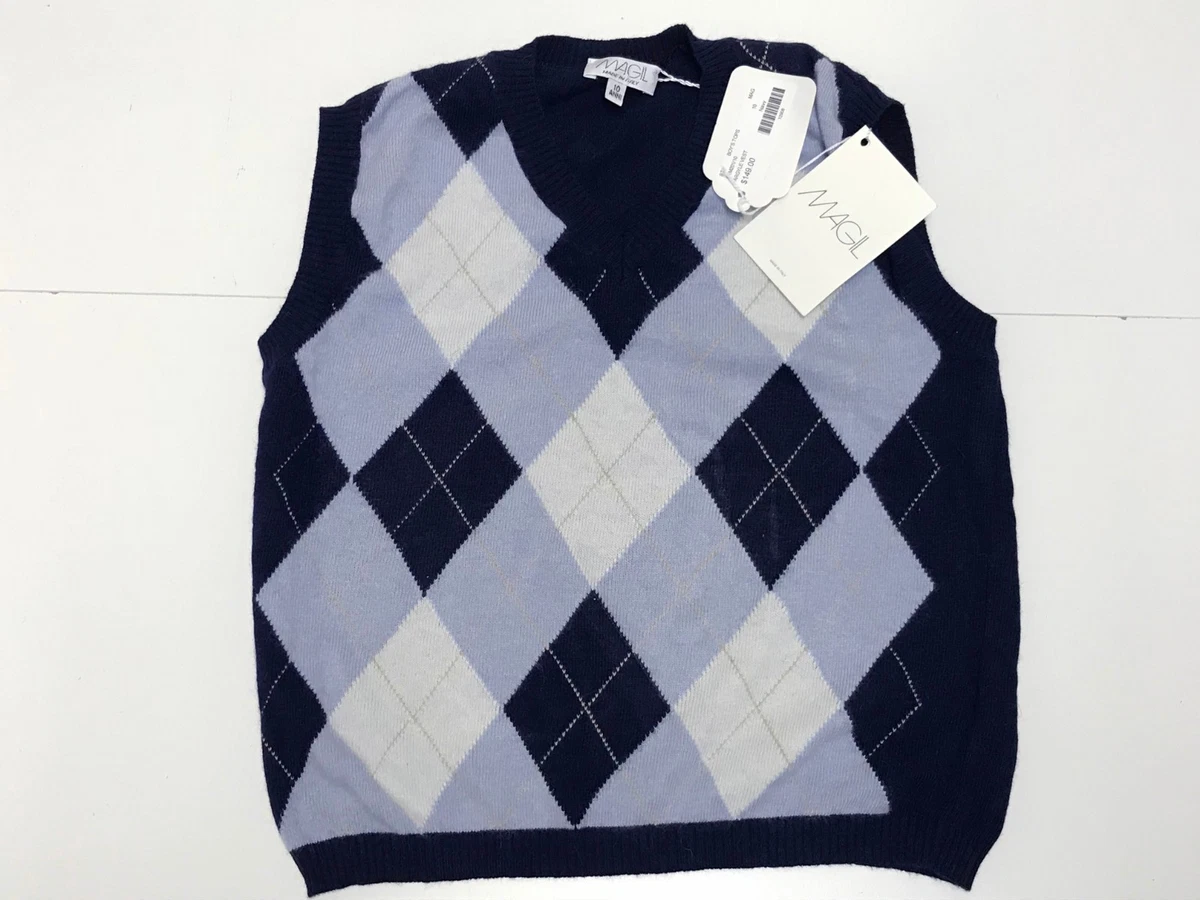Magil Boys Kids New BLUE ARGYLE V NECK ANGORA SWEATER VEST Sz 10 RTL 149 R36