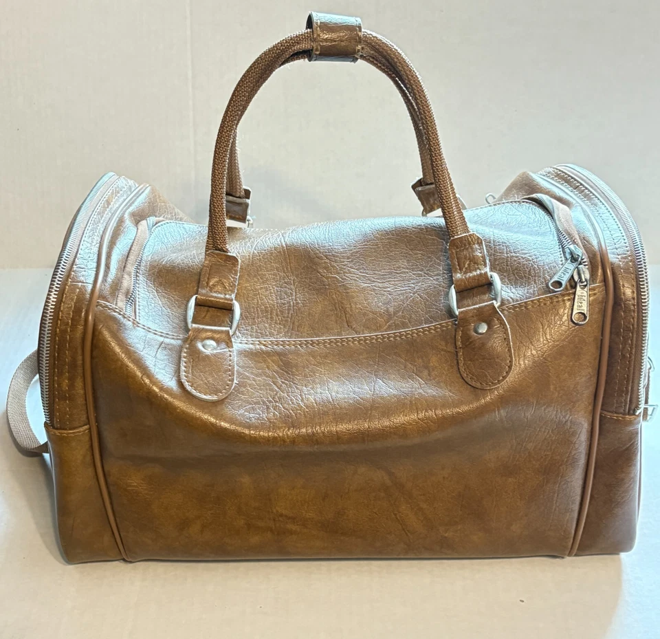 Bolso de fin de semana de lona marrón de cuero sintético American Tourister vintage Foto 2 de 4