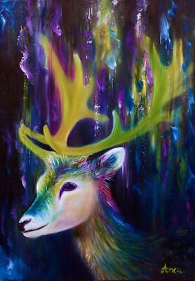 Hirsch Ölgemälde, Original Hirsch Ölgemälde, Tier Wandbild, Rentier