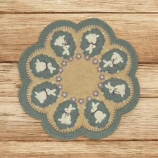 Pre-Washed Wool Blend Felt Penny Rug Kit - Vintage Bunnies - Candle Mat Kit