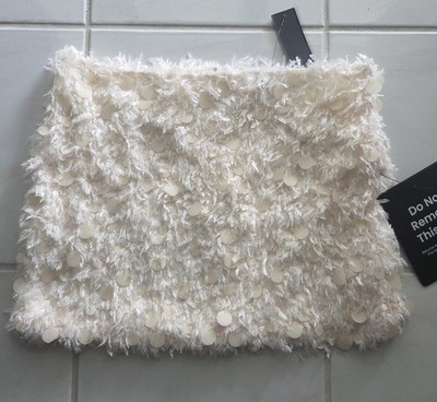Lulu's Ivory Fuzzy Sequin Mini Skirt Women's Medium Eyelash Textured Party Sz M 