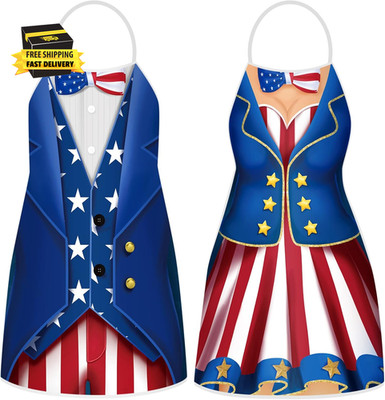 2Pcs 4Th of July Aprons,Adjustable Holiday Chef Cooking Aprons for BBQ Bib Funny