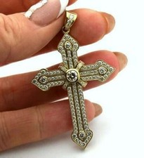 New 2Ct Round Cut VVS1D Diamond Cross Pendant 14K Yellow Gold Finish Free Chain