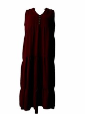 SHEIN Dress (L) Red Wine Tiered Midi Sleeveless Empire Pullover 100% Rayon 