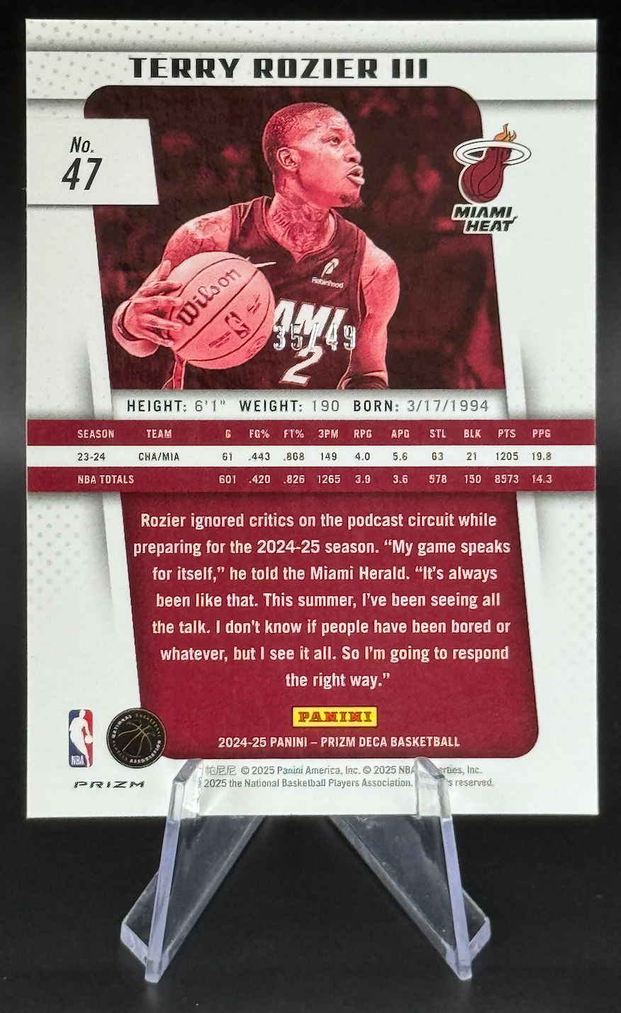 Terry Rousier Stats 2024-25 Terry Rozier III /49 Panini Prizm Deca Orange Prizm #47 | Heat ...