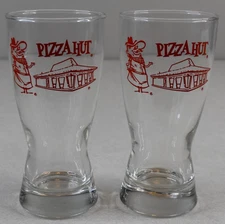 Vintage NOS 1970s Pizza Hut Libbey 10oz Drinking Glasses 5 5/8" Tall Lot of 2