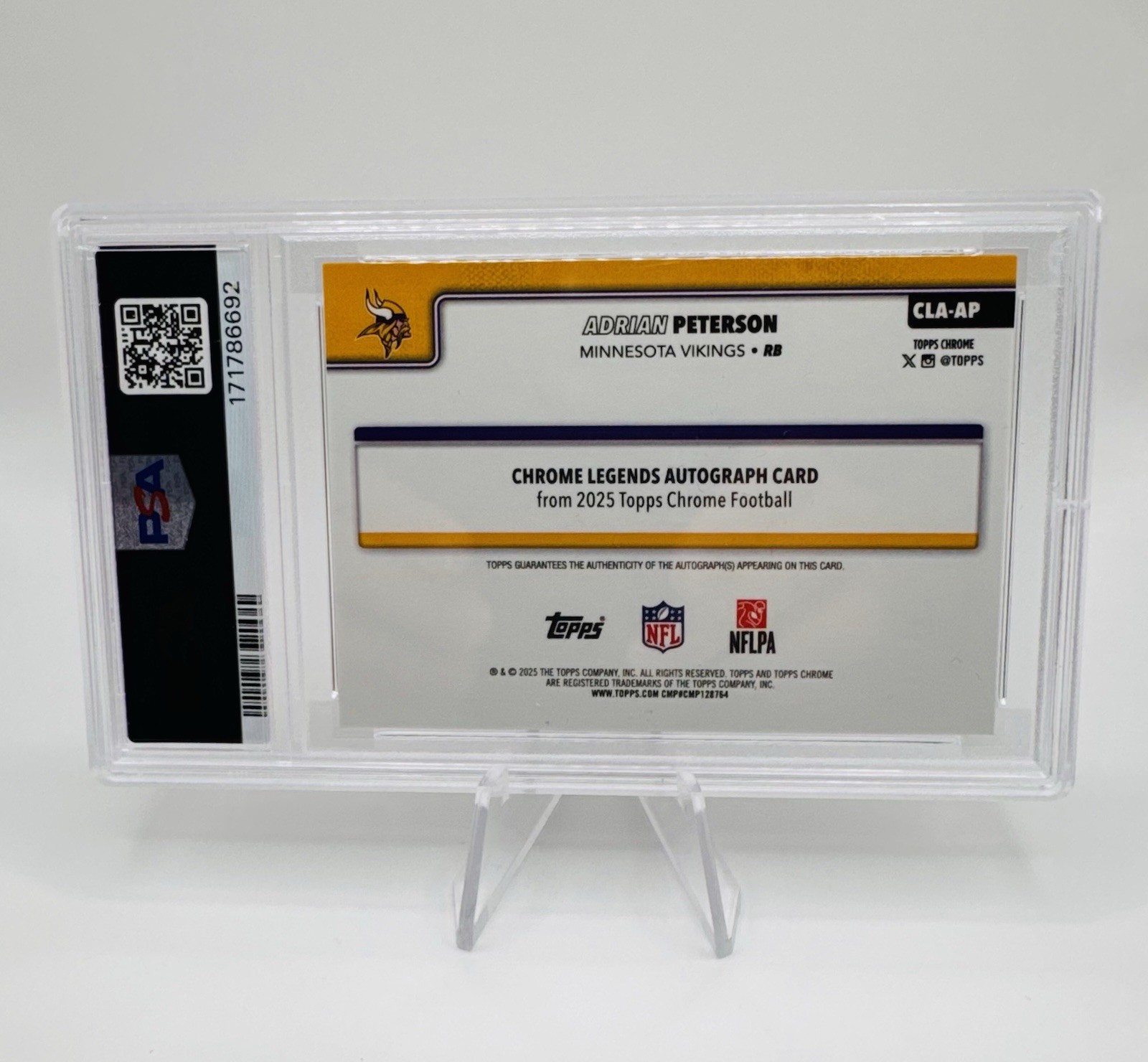 2025 Topps Chrome Adrian Peterson Orange Refractor 25 /25 Auto PSA 10 💎 (POP 1) view 2