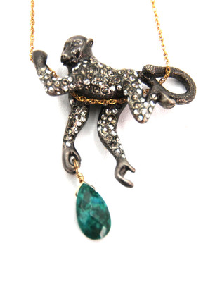 Crystal & Chrysocolla Mauritius Spider Monkey Pendant Necklace