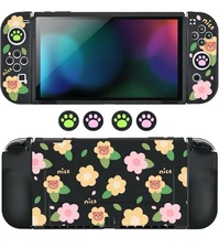 DLseego Protective Case for Switch OLED,Shockproof Cover Black Flower BEAR A9