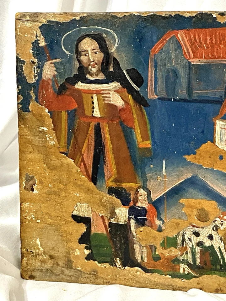 Antigua pintura artística de Santa Rita de Cascia siglo XIX España México madera de retablo Foto 3 de 4