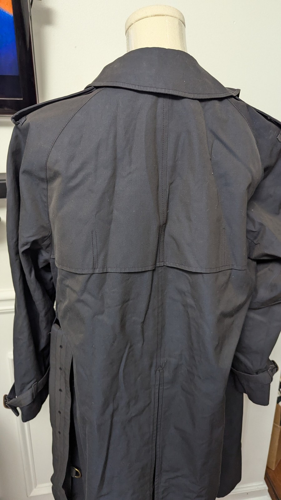 Vintage Aquascutum Navy Trench Coat M with Plaid Gold Lining image 3