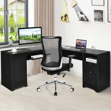 L-Shaped Corner Computer Desk Writing Table Study Office w/ Drawers Storage