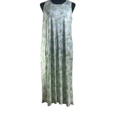 Tahari Women's Large Sleeveless Maxi Dress Green Leaf Print Pockets