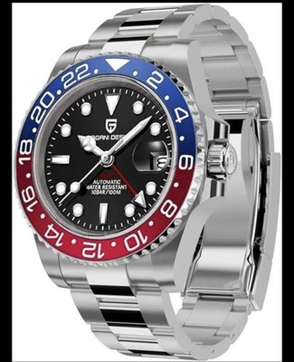 Pagani Design GMT Master Armbanduhr Herren mit Datum Automatik 40mm Edelstahl