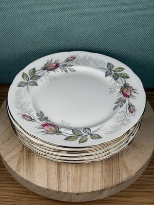 6er Set wunderschöne Paragon Brautrose 16 cm vergoldete Porzellan Beilagenteller Pinkrose