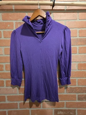 Banana Republic Women's Purple Petite XXS Long Sleeve 1/4 Zip Blouse Top Sku89