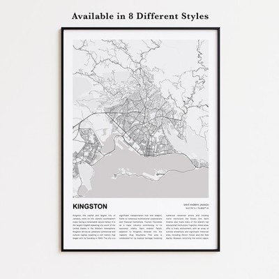 Kingston City Map Print, Saint Andrew Travel Poster, Modern Map, Wall Decor Art