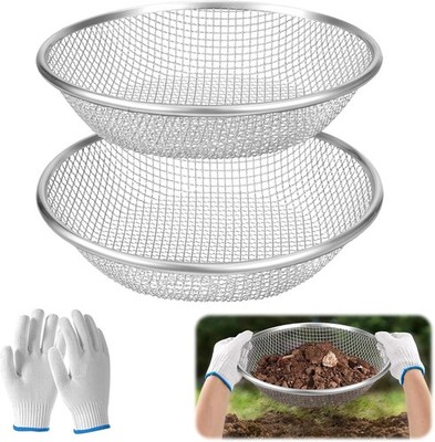 2PCS 1/4 Inch Mesh Soil Sifter for Gardening,Compost Sifter with Handles for 5 G