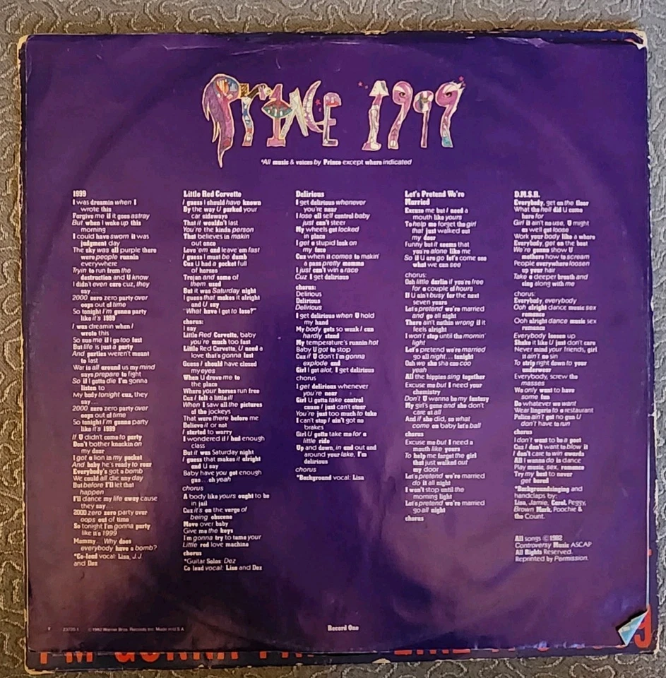 Prince 1982 Original Pressing Lp Of 1999 Its Been Graded A Strong VG  - Image 3 of 4