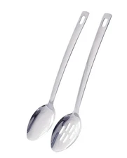 Set of 2 14.5in Long Handle Stainless Steel Serving Slotted Spoons Kitchen