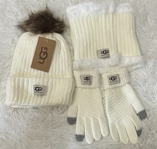 3 PCs SET Knit Winter Beanie, Glove, Neck Warmer Scarf Ugg