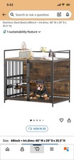 Large Steel  Wood Pet Crate, 48 Inch, Indoor Dog Cage without Bowls