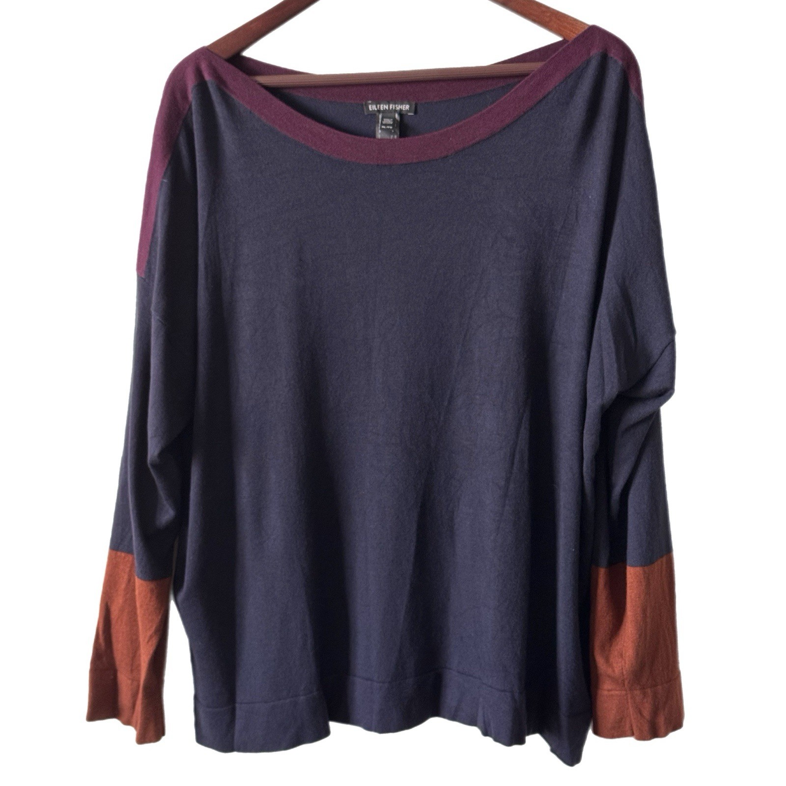 Eileen Fisher Sweater Soft Tencel Colorblock Sz XL