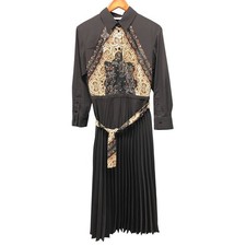 Sandro Paris Pleated Shirt Dress Midi Button Front Belted Women's 40 Black Boho