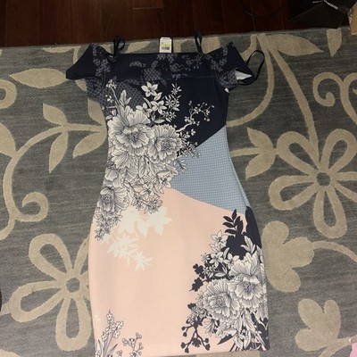NWT GUESS by MARCIANO Blue Pink Off Shoulder Sheath Dress Size 4