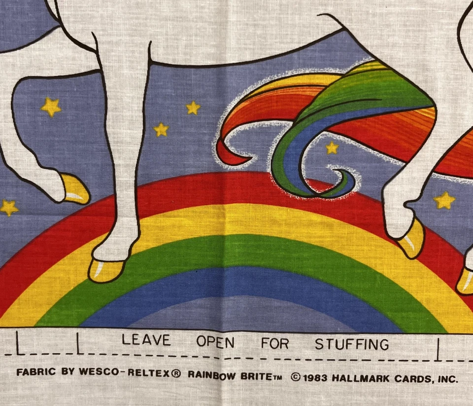 Panel de tela vintage Rainbow Brite Starlite 1983 corte y costura sello felpa sin cortar Foto 3 de 4