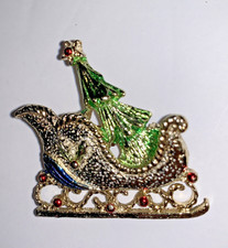 Vintage Gold Tone Gerry's Brooch Christmas Enamel Pin Tree Sleigh