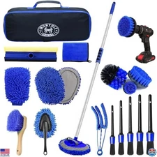 62" Car Wash Brush Kit, 21Pcs Microfiber Mop Mitt for Car Detailing & Cleaning